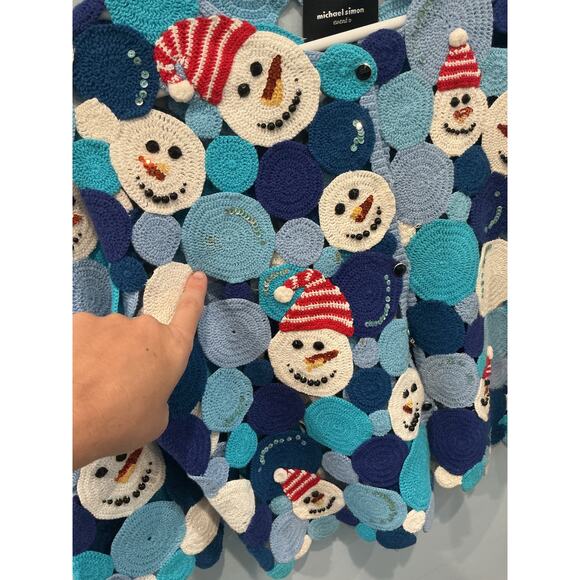 Vtg Michael Simon Embroidered Cardigan Sweater Crochet Christmas Snowman Novelty - Picture 6 of 9